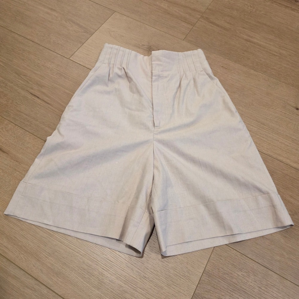 Ray BEAMS Shorts Size 0 Oatmeal Beige Linen Blend High Waisted Wide Leg NWOT
